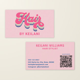 Hårstylist Groovy Retro QR-kod Hår Av Visitkort