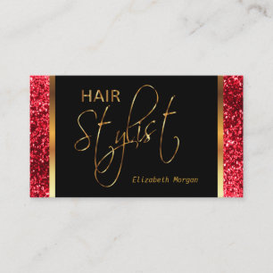 Hårstylist i ett rött glitter visitkort