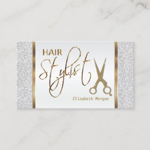 Hårstylist i ett vitglitter och guld visitkort