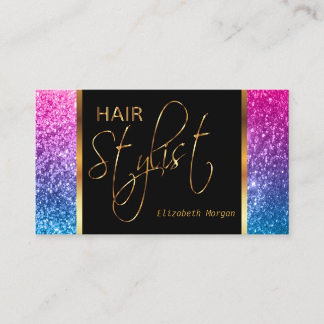 Hårstylist i färgrikt glitter visitkort (Framsida)