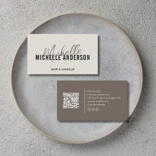 Hårstylist Modern Neutral och Taupe QR-kod Visitkort
