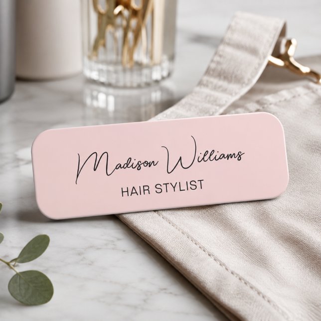 Hårstylist Modern Rosa Namnbricka (Hair Stylist Modern Pink Name Tag)