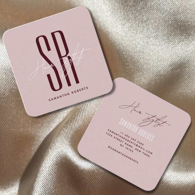 Hårstylist moderna blå monogram initialer fyrkantigt visitkort (Skapare uppladdad)