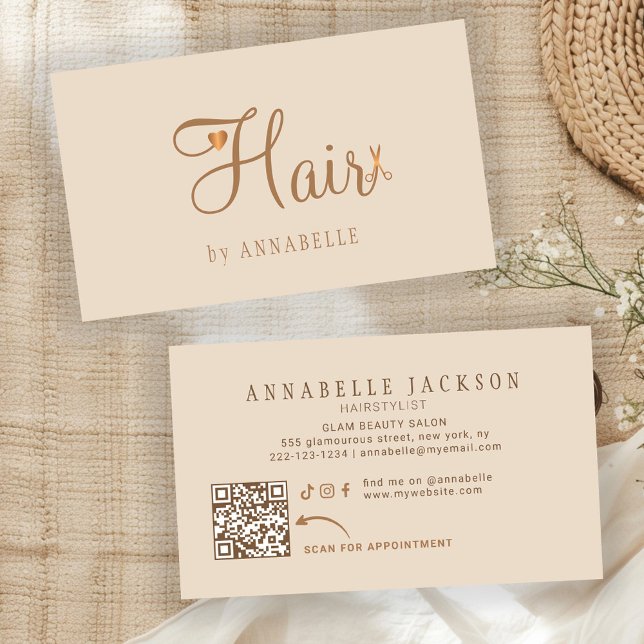 Hårstylist QR-kod modern beige neutral Visitkort (Skapare uppladdad)