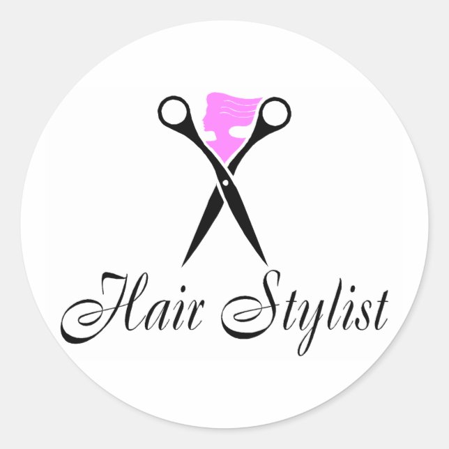 Hårstylist (Rosa/sax) Runt Klistermärke (Framsida)