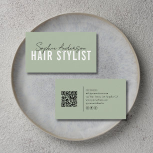 Hårstylist Salong Sage Green QR-kod Visitkort