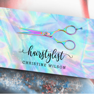 hårstylist sax med faux iridescent effekt visitkort