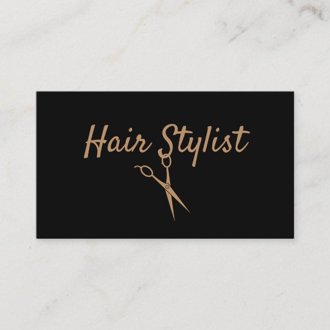 Hårstylist - svart- och guldsax visitkort (Framsida)