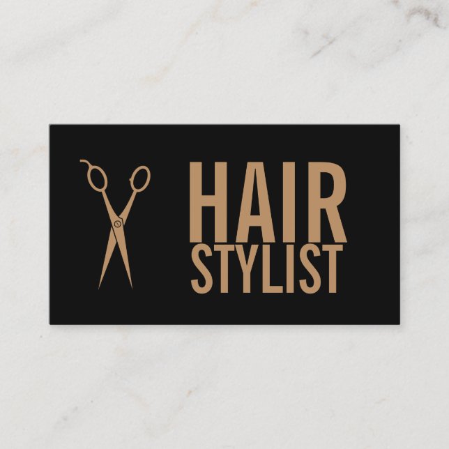 Hårstylist - svart- och guldsax visitkort (Framsida)