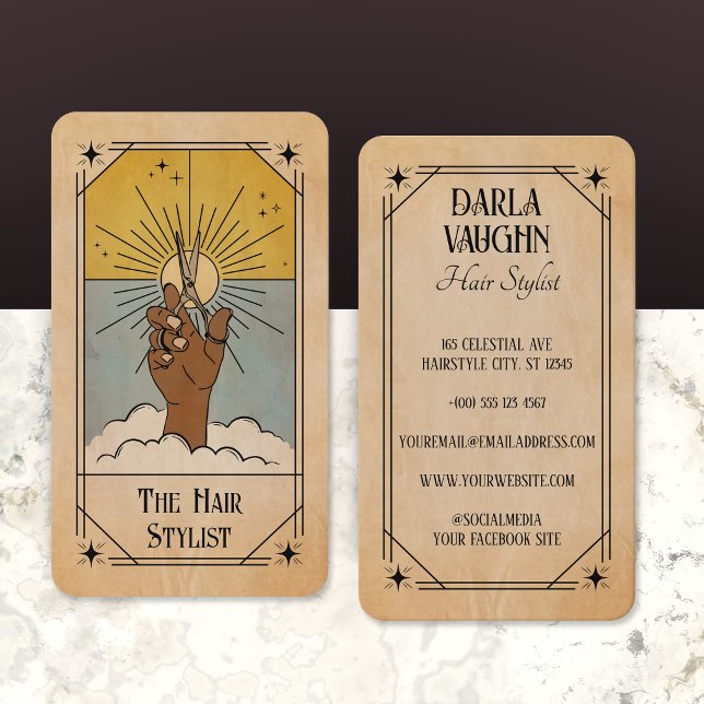 Hårstylist Tarotkortillustration Celestial Sol Visitkort (Skapare uppladdad)