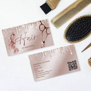 Hårstylist typography hair scisses with QR code Visitkort