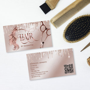 Hårstylist typography hair scisses with QR code Visitkort
