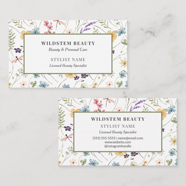 Hårstylist Wildflower Blommig Skönhet Visitkort (Fram/baksida)