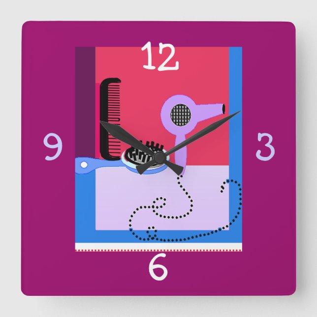 Hårstylisten tar tid på fyrkantig klocka (Framsida)
