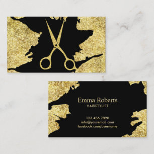 Hårstylistglitter Scissor trendigsvart & guld Visitkort
