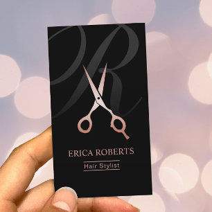 Hårstylistmonogramen skrivar rosa guld Scissor Visitkort