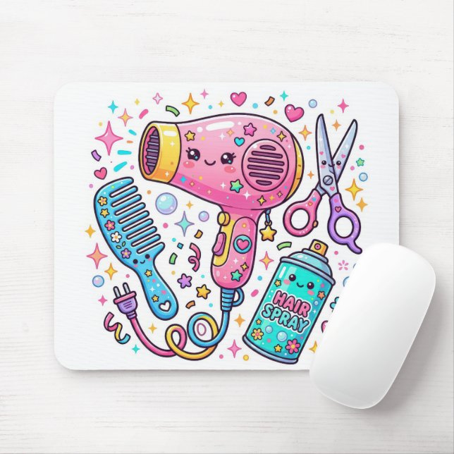 Hårstylistverktyg i Kawaii konststil Musmatta (Med mus)