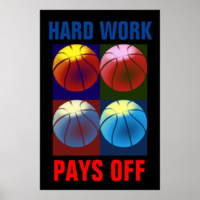 Hårt arbete Betalar av Basketball Motivational Pop Poster (Framsidan)