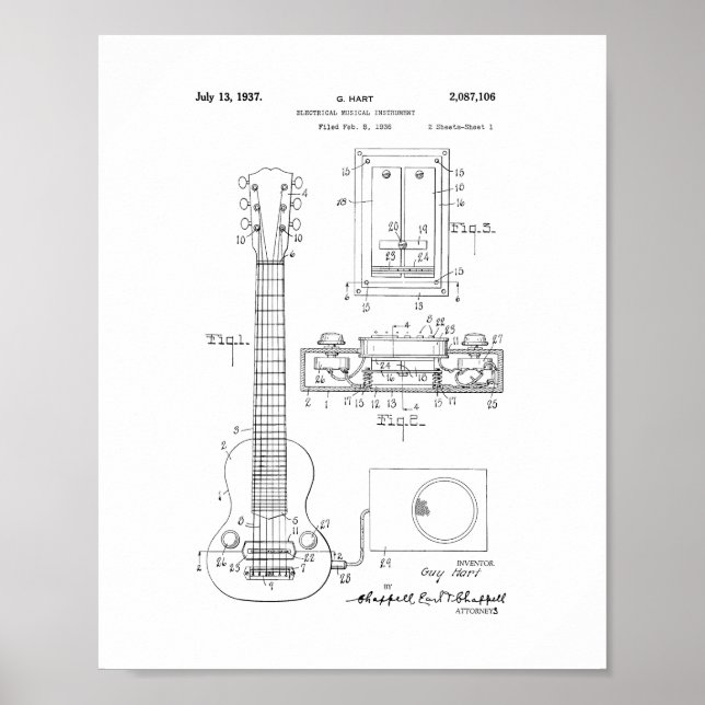 Hart Electric Guitar Pickup Patent Poster (Framsidan)