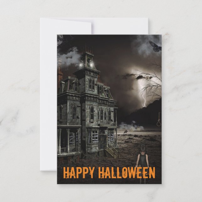 Hårt mansionskort för Halloween-Anpassade Tack Kort (Framsida)