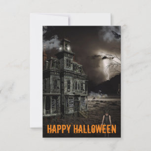 Hårt mansionskort för Halloween-Anpassade Tack Kort