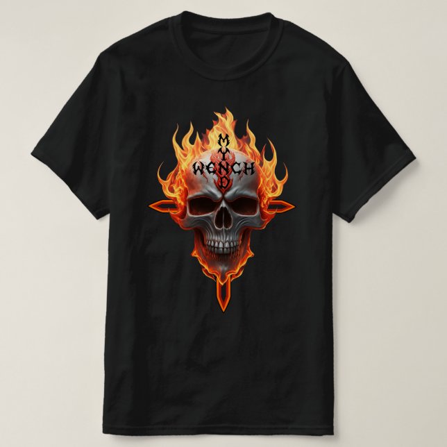 Hårt Metall Rock and roll Music Band Flames Skull T Shirt (Design framsida)