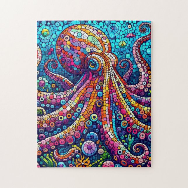 Hårt Octopus Puzzle i Vibrant Mosaic Stil Pussel (Vertikal)