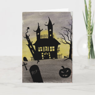 Hårt Watercolor Halloween-kort Kort
