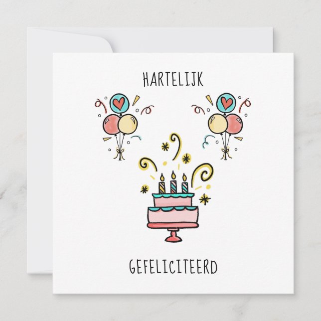 Hartelijk Gefeliciteerd | Happy Birthday Kort (Framsida)