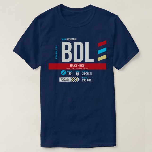 Hartford BDL Airport Code Baggage Märkre 1 T Shirt (Design framsida)