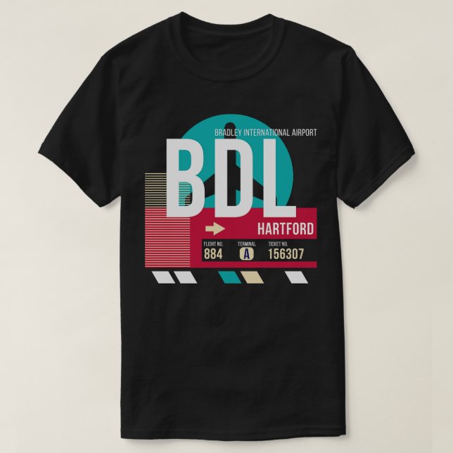 Hartford Connecticut BDL Airport Code Baggage Märk T Shirt (Design framsida)