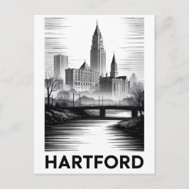 Hartford Connecticut Siluett Svart Vitt Träsnitt Helg Vykort