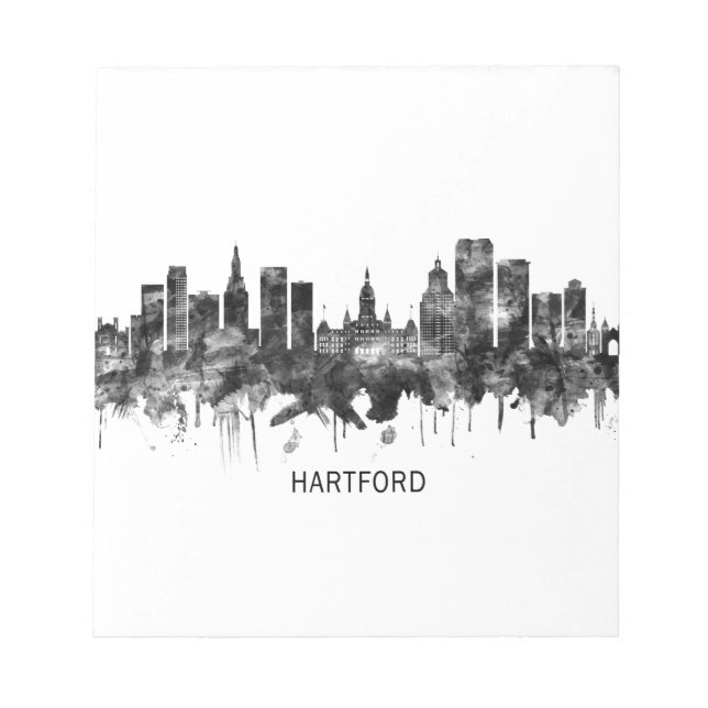 Hartford Connecticut Skyline BW Anteckningsblock (Framsida)