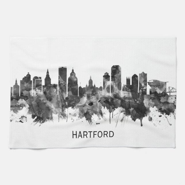 Hartford Connecticut Skyline BW Kökshandduk (Horisontell)