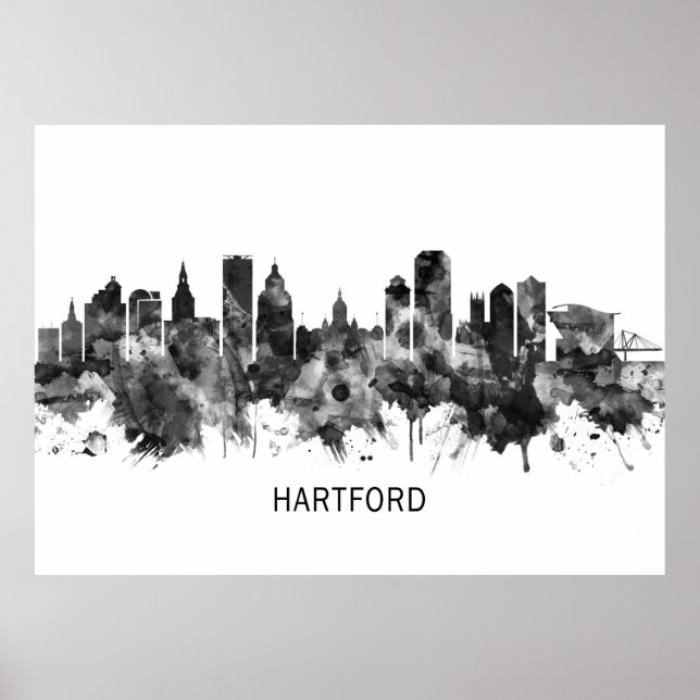 Hartford Connecticut Skyline BW Poster (Framsidan)