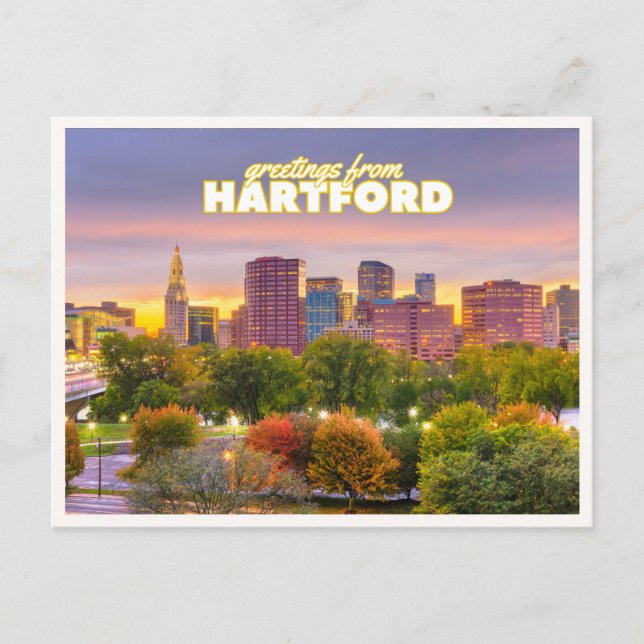 Hartford Connecticut Skyline Fall Foliage Greeting Vykort (Framsida)