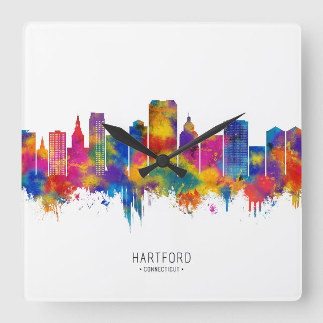Hartford Connecticut Skyline Fyrkantig Klocka (Framsida)