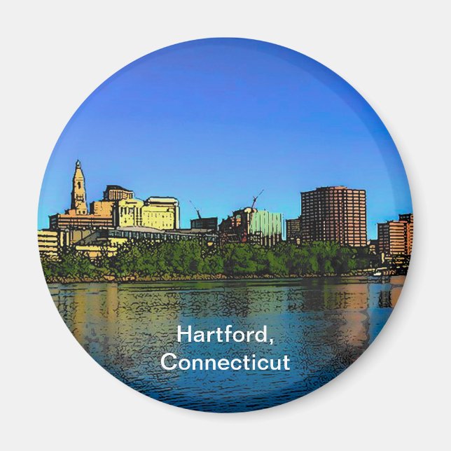 Hartford Connecticut Skyline Tecknad Magnet (Framsidan)