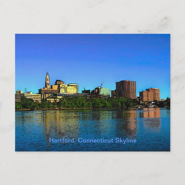 Hartford Connecticut Skyline Tecknad Vykort (Framsida)