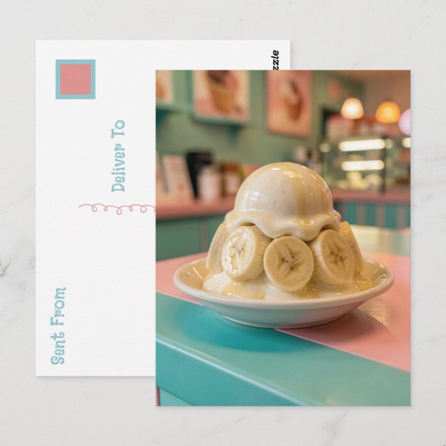 Hartglassad Banan Sundae | Hålla kontakten Vykort (Fram/baksida)
