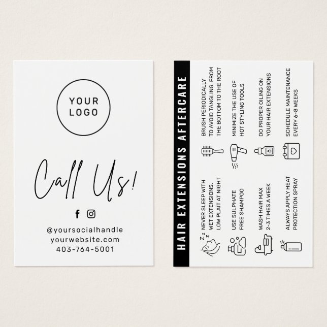 Hårtillägg Eftervård Affärskort Visitkort (Framsida & baksida)