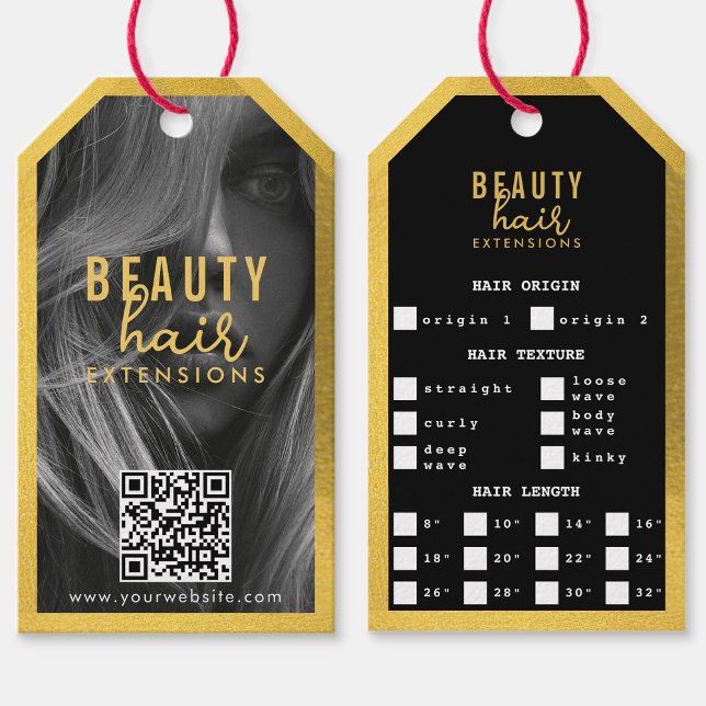 Hårtillägg Förpackning Hårfotfoto Guld i Märkre Hå Presentetikett (Hair Extensions Packaging Hang Tag Hair Photo Gold)