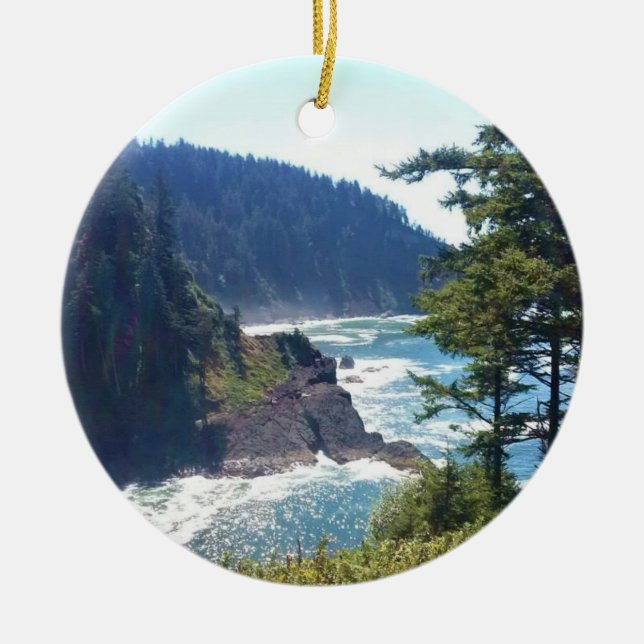 Hart's Cove, Oregon Kusten Julgransprydnad Keramik (Framsidan)