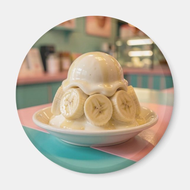 Hartsetsbanana Sundae | Retro Glass-Strömsbutik Magnet (Framsidan)