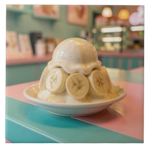 Hartsetsbanana Sundae Retro Glassbutik Kakelplatta