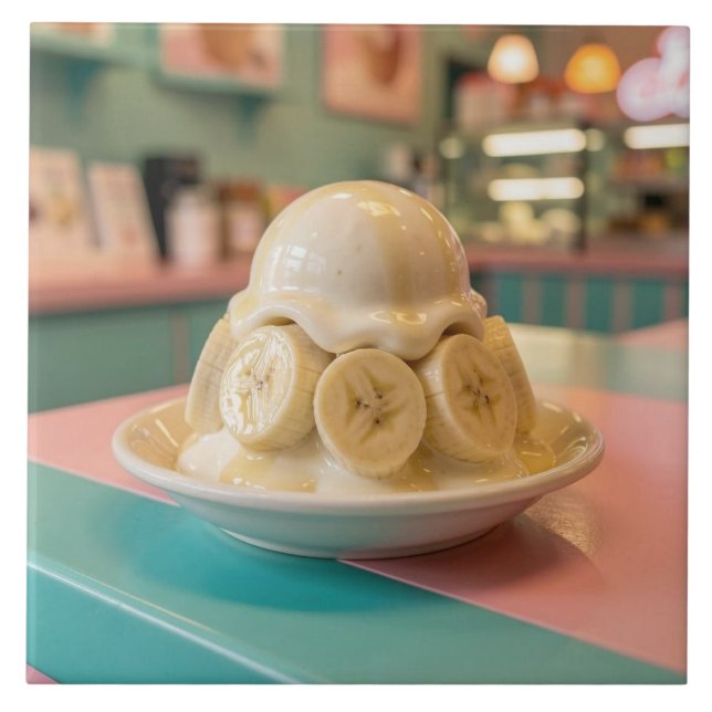 Hartsetsbanana Sundae | Retro Glassbutik Kakelplatta (Framsidan)