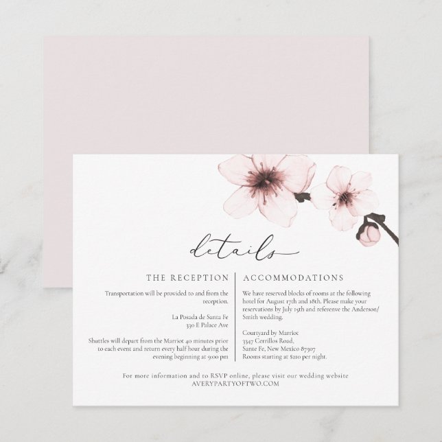HARUMI Elegant Sakura Körsbärsblomdetailskort Inbjudningar (Fram/baksida)