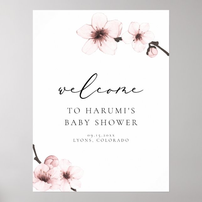 HARUMI Sakura Cherry Blommar Baby Shower Välkommen Poster (Framsidan)