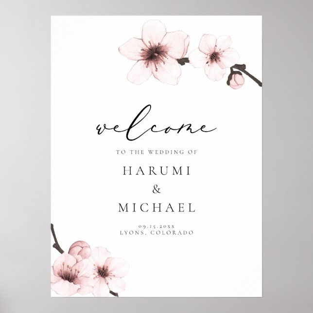 HARUMI Sakura Cherry Blommar Bröllop Välkommen Poster (Framsidan)