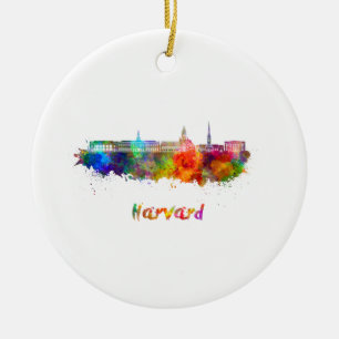Harvard skyline i vattenfärg julgransprydnad keramik